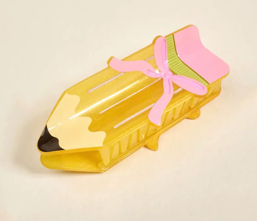Novelty pencil shaped claw hair clip, fun school themed hair accessory for teachers or students
