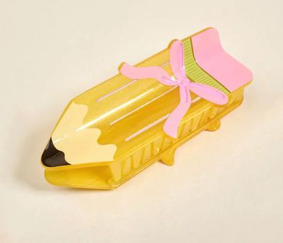 Novelty pencil shaped claw hair clip, fun school themed hair accessory for teachers or students
