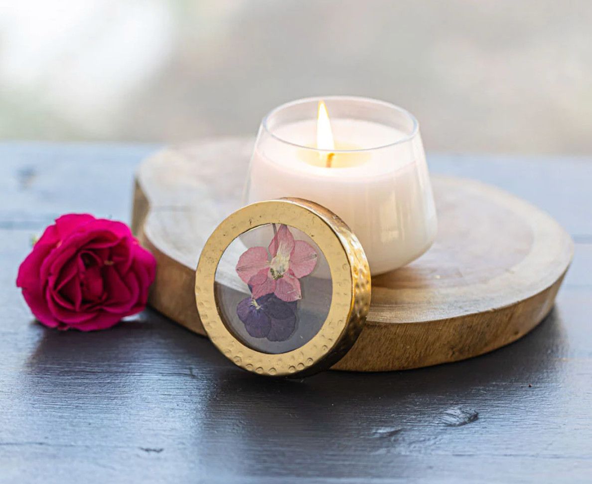 Petite Pressed Floral Candle Blushing Rosewood Small