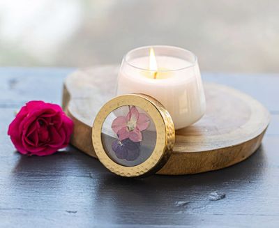 Petite Pressed Floral Candle Blushing Rosewood Small