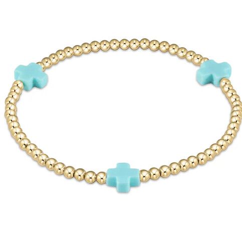 Signature Cross Bracelet 3mm Bead Bracelet Turquoise