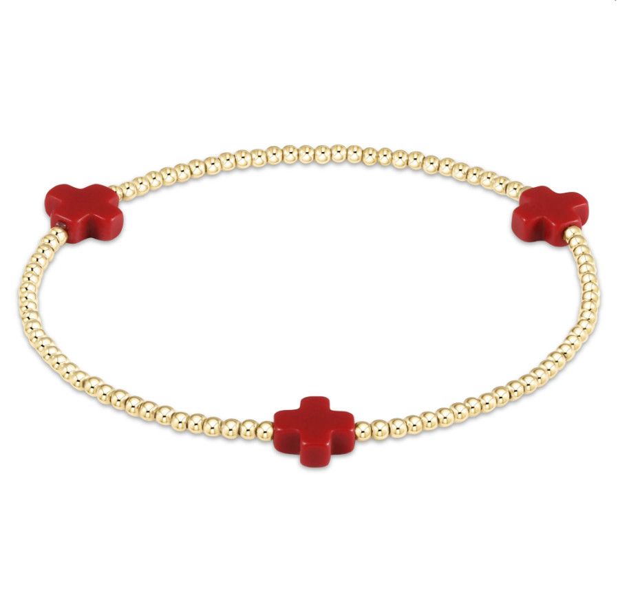 Enewton Signature Cross 2mm Gold Bead Bracelet  Red