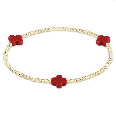 Enewton Signature Cross 2mm Gold Bead Bracelet  Red
