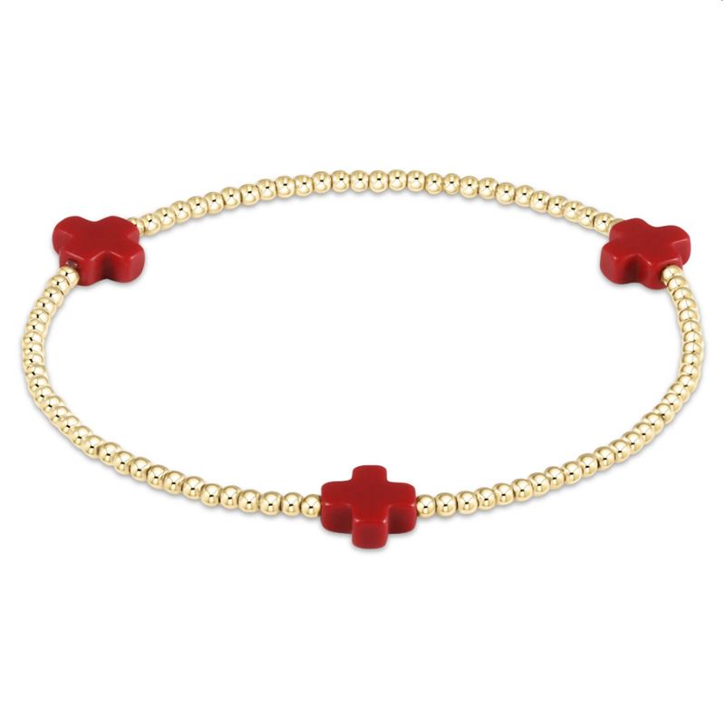 Enewton Signature Cross 2mm Gold Bead Bracelet  Red