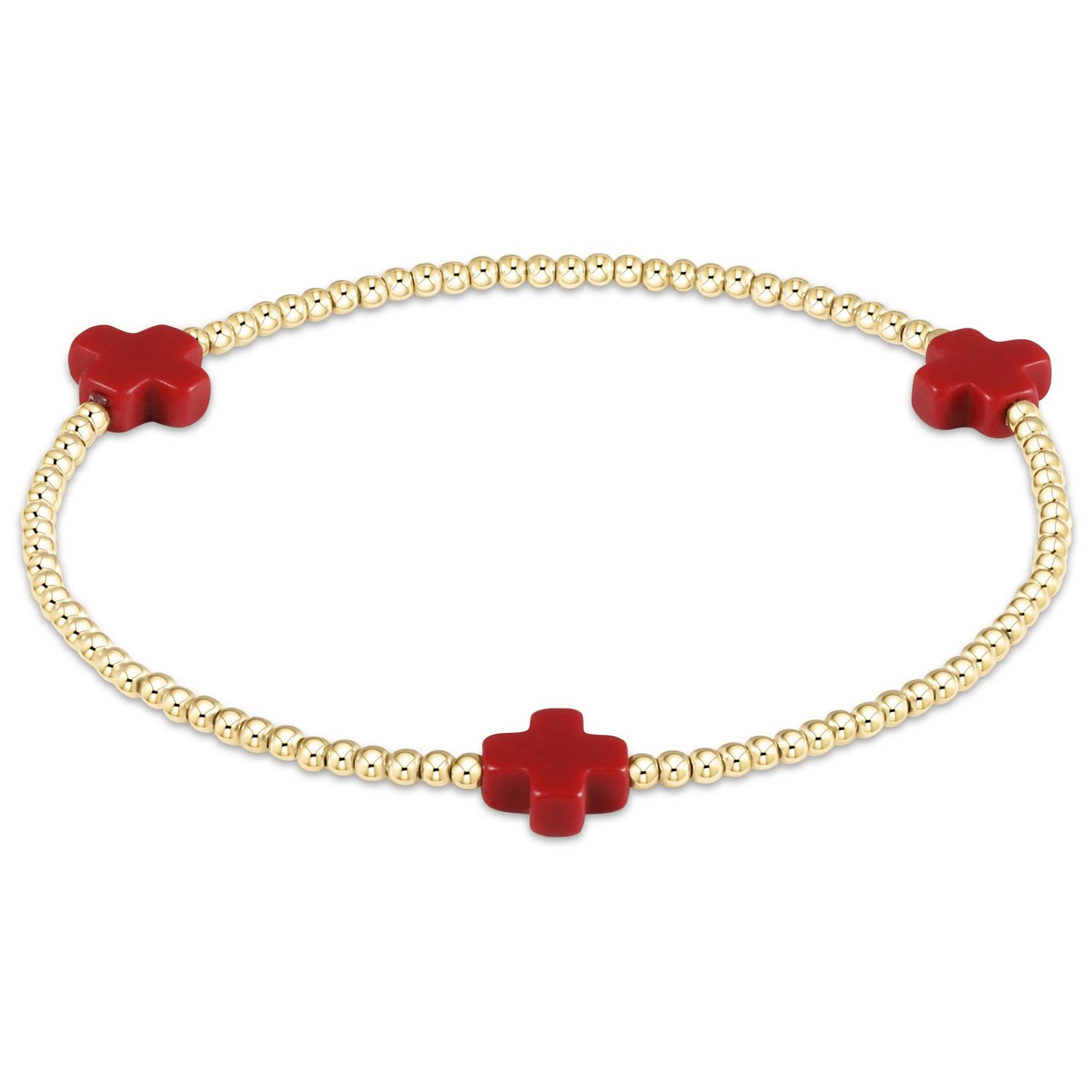 eNewton Signature Cross 2mm Gold Bead Bracelet - Red