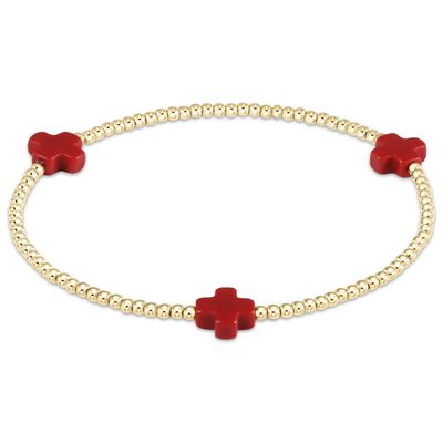 eNewton Signature Cross 2mm Gold Bead Bracelet - Red