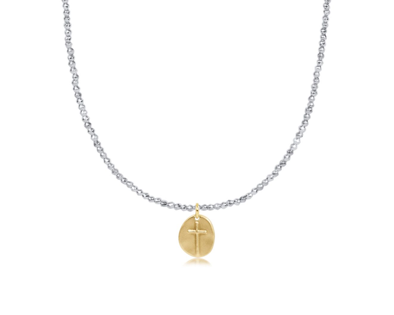 Enewton 15 inch bright silver faceted hematite choker with Inspire small gold charm
