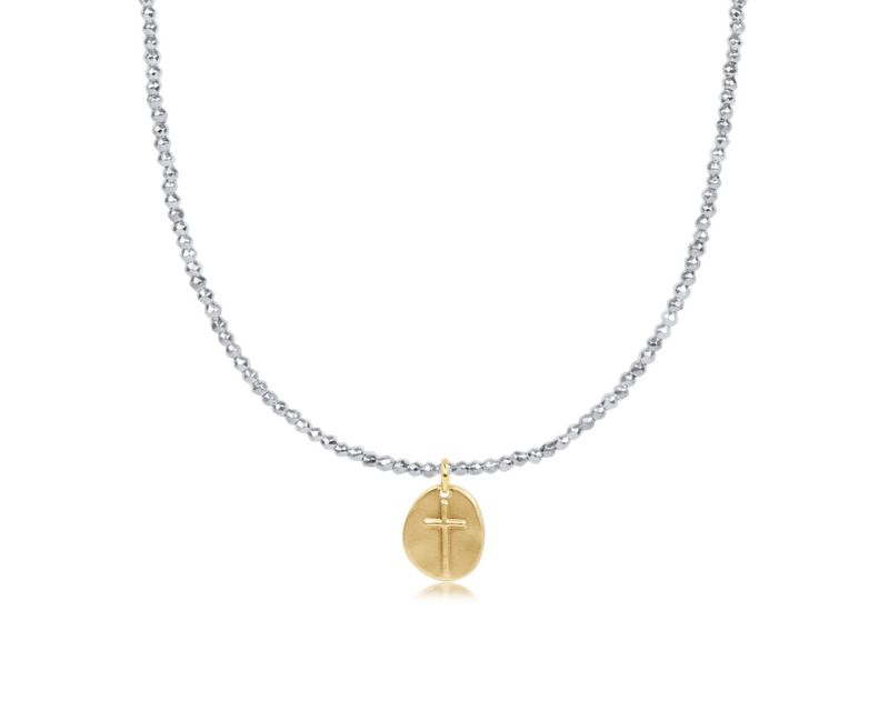 Enewton 15 inch bright silver faceted hematite choker with Inspire small gold charm
