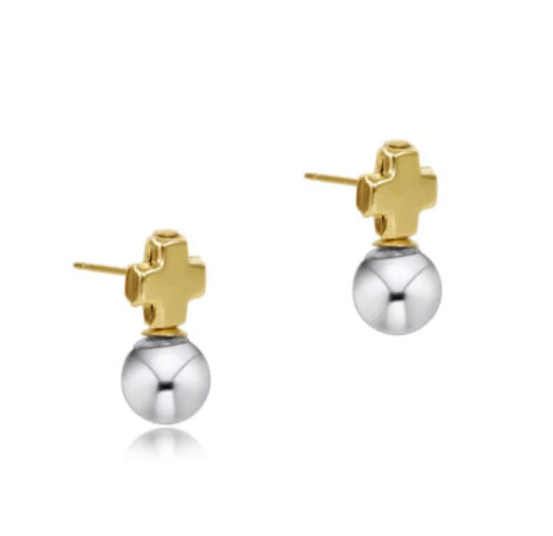 Enewton Signature Cross mixed metal stud earrings, gold and silver cross earrings for everyday wear
