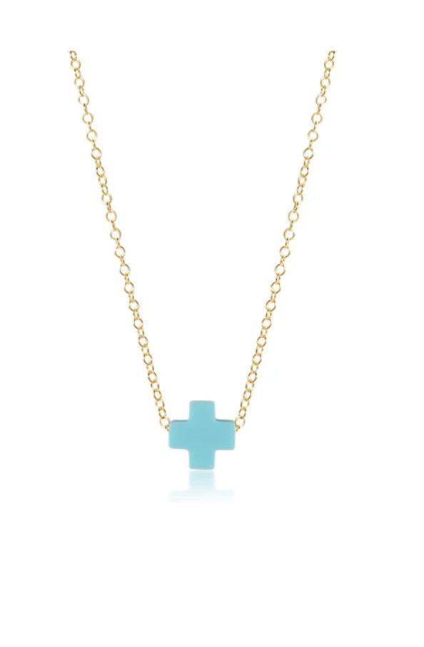 Enewton 16 inch Signature Cross necklace with turquoise detail, dainty faith necklace for everyday wear
