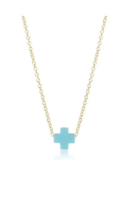 Enewton 16 inch Signature Cross necklace with turquoise detail, dainty faith necklace for everyday wear
