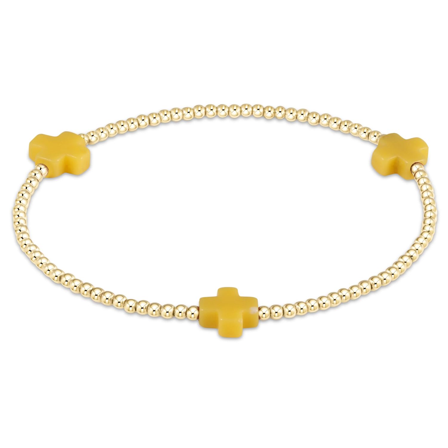 eNewton Signature Cross 2mm Gold Bead Bracelet - Canary