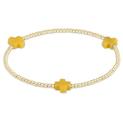 eNewton Signature Cross 2mm Gold Bead Bracelet - Canary
