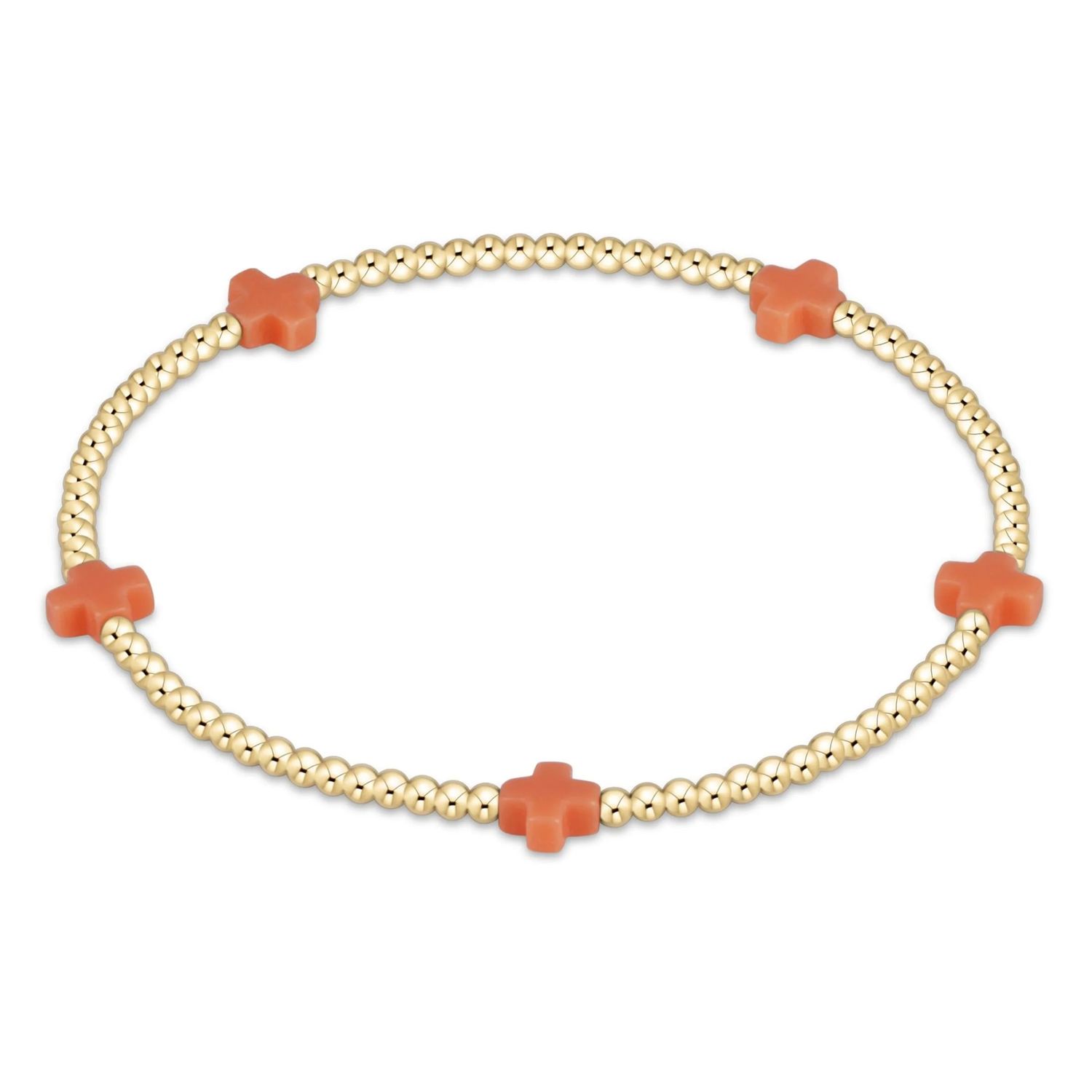 eNewton Signature Cross Small 2mm Gold Bracelet - Coral