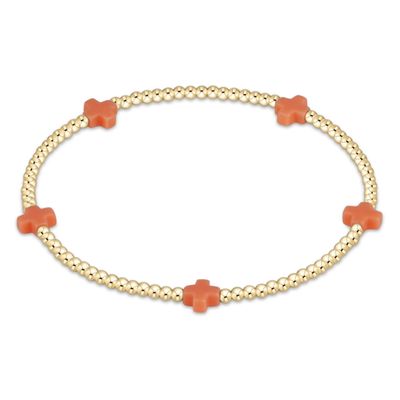 eNewton Signature Cross Small 2mm Gold Bracelet - Coral