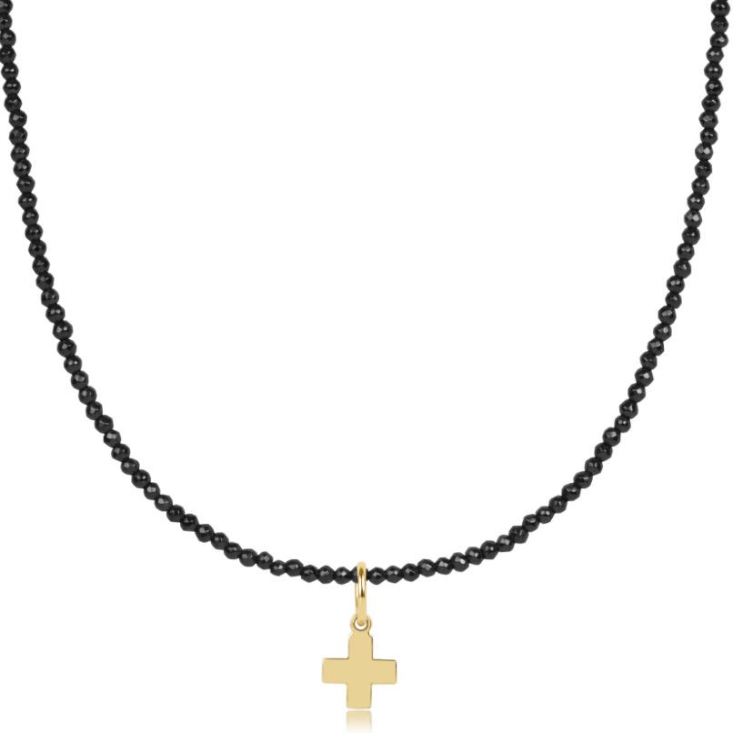 Enewton 15 inch faceted hematite choker with gold Signature Cross charm, dainty layering necklace
