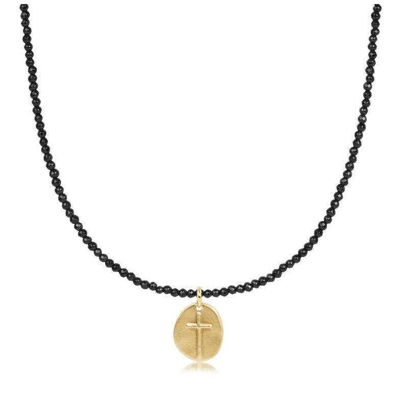 15" Hematite Chokers 2mm Faceted Hematite Inspire Small Gold Charm