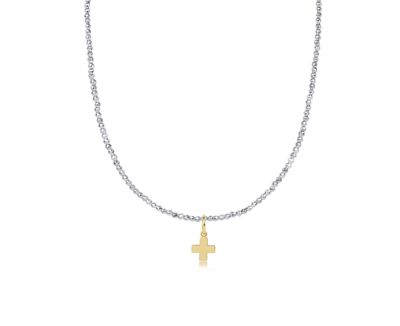 15" Hematite Chokers 2mm Bright Silver Faceted Hematite Signature Cross Gold Charm