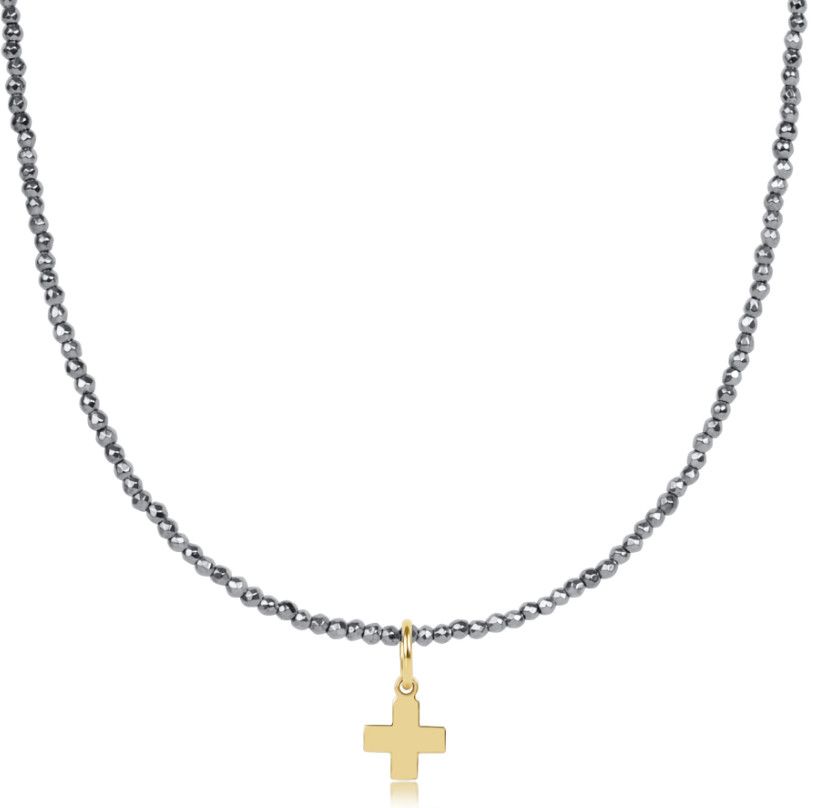 Enewton 15 inch silver faceted hematite choker with Signature Cross gold charm
