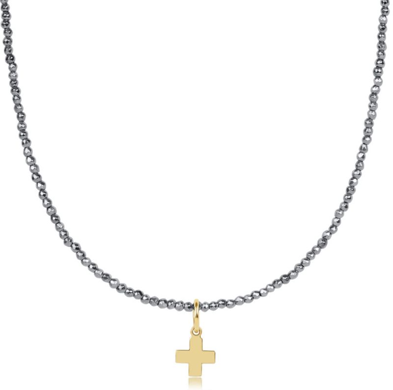 Enewton 15 inch silver faceted hematite choker with Signature Cross gold charm
