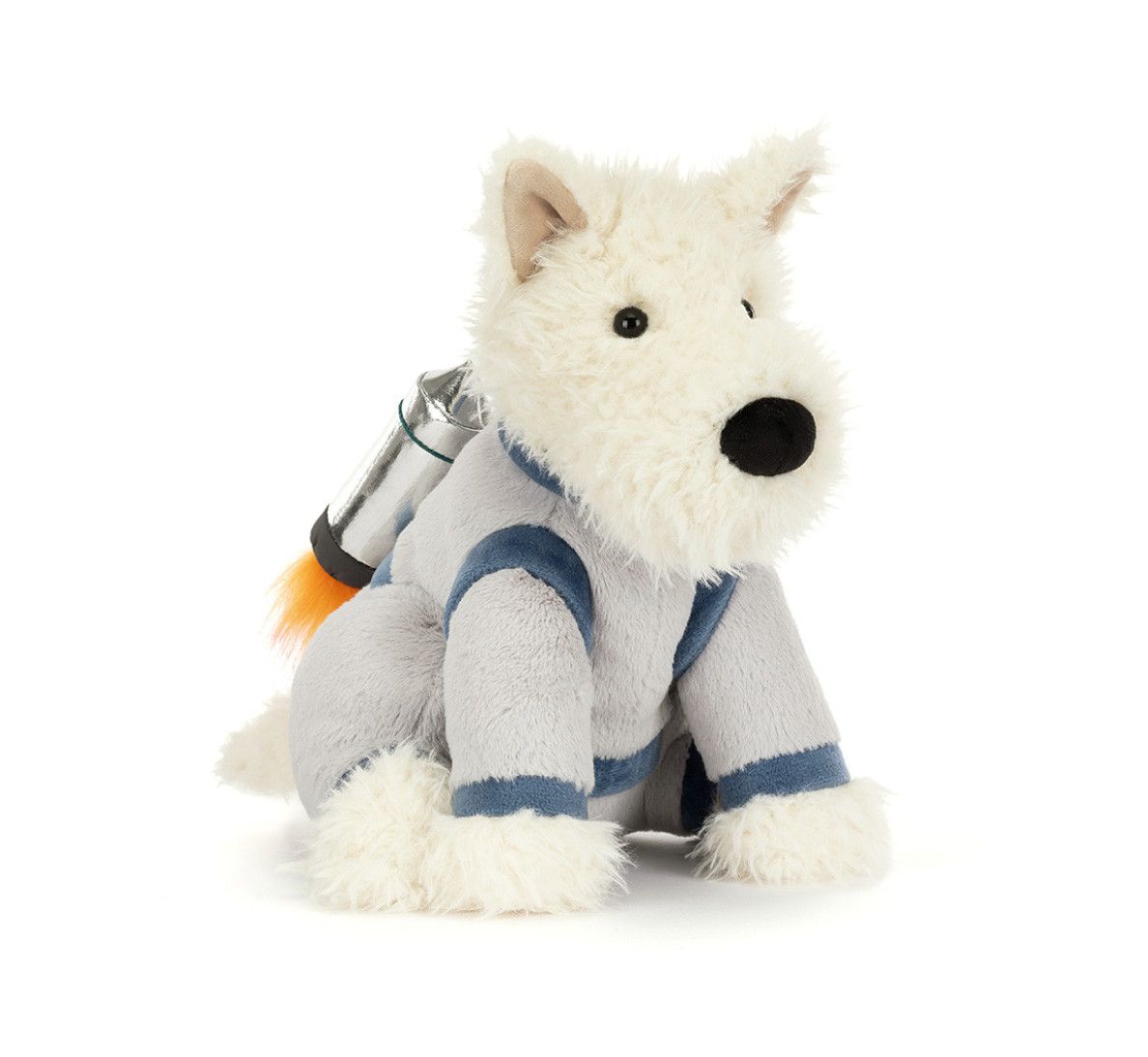 Munro Scottie Dog plush in a space outfit, soft cuddly stuffed animal with astronaut suit and adorable details