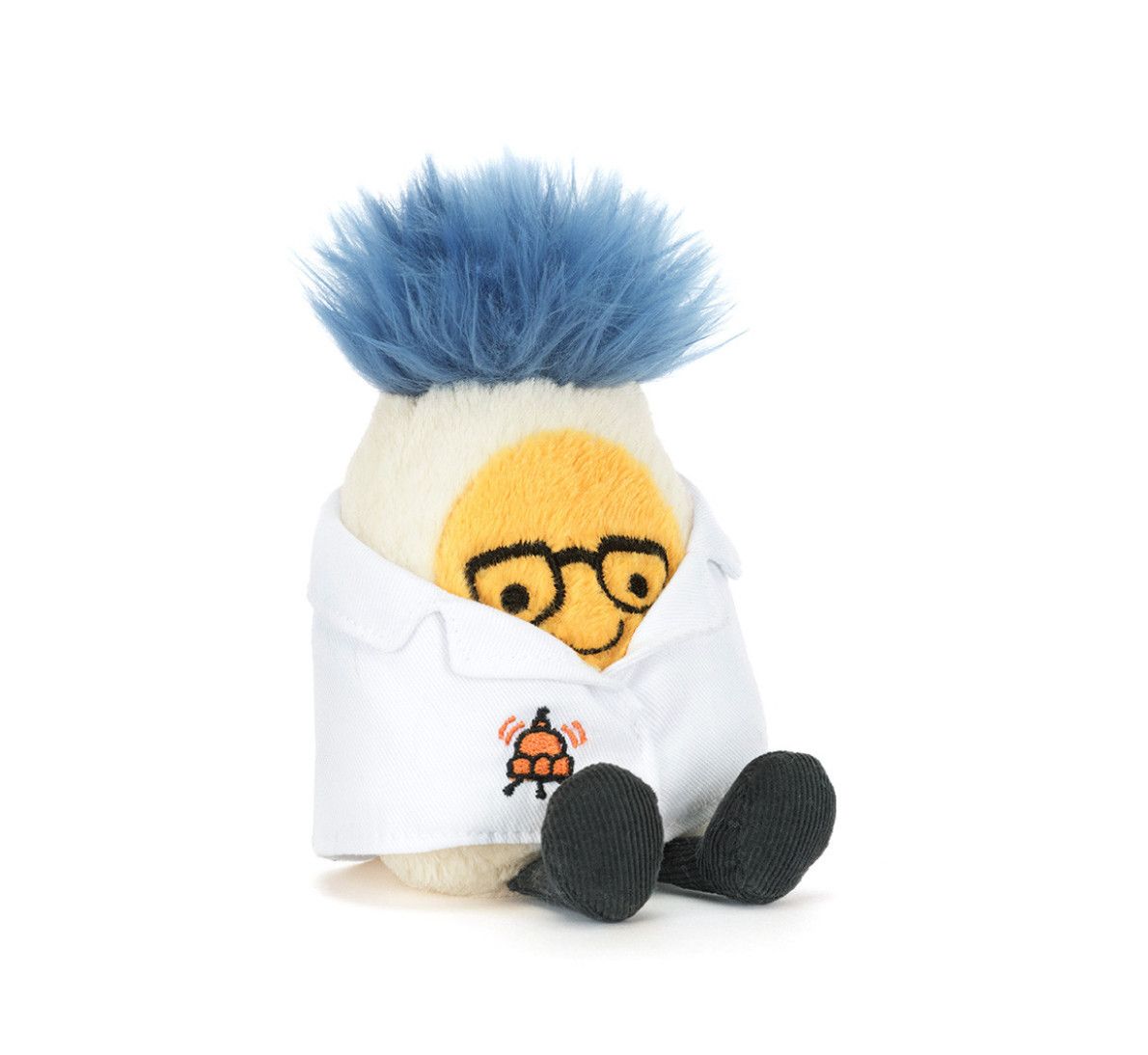 Amuseables Boiled Egg plush in a scientist outfit, soft whimsical toy with lab coat and fun character details