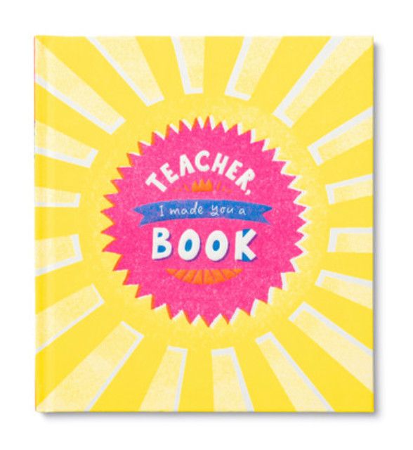 Kids fill-in teacher appreciation book with prompts, drawing space, and hardcover design for a personalized gift
