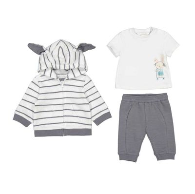 Bunny 3-piece track suit set with soft fabric, zip jacket, matching pants, and bunny detail for a cute and comfy look
