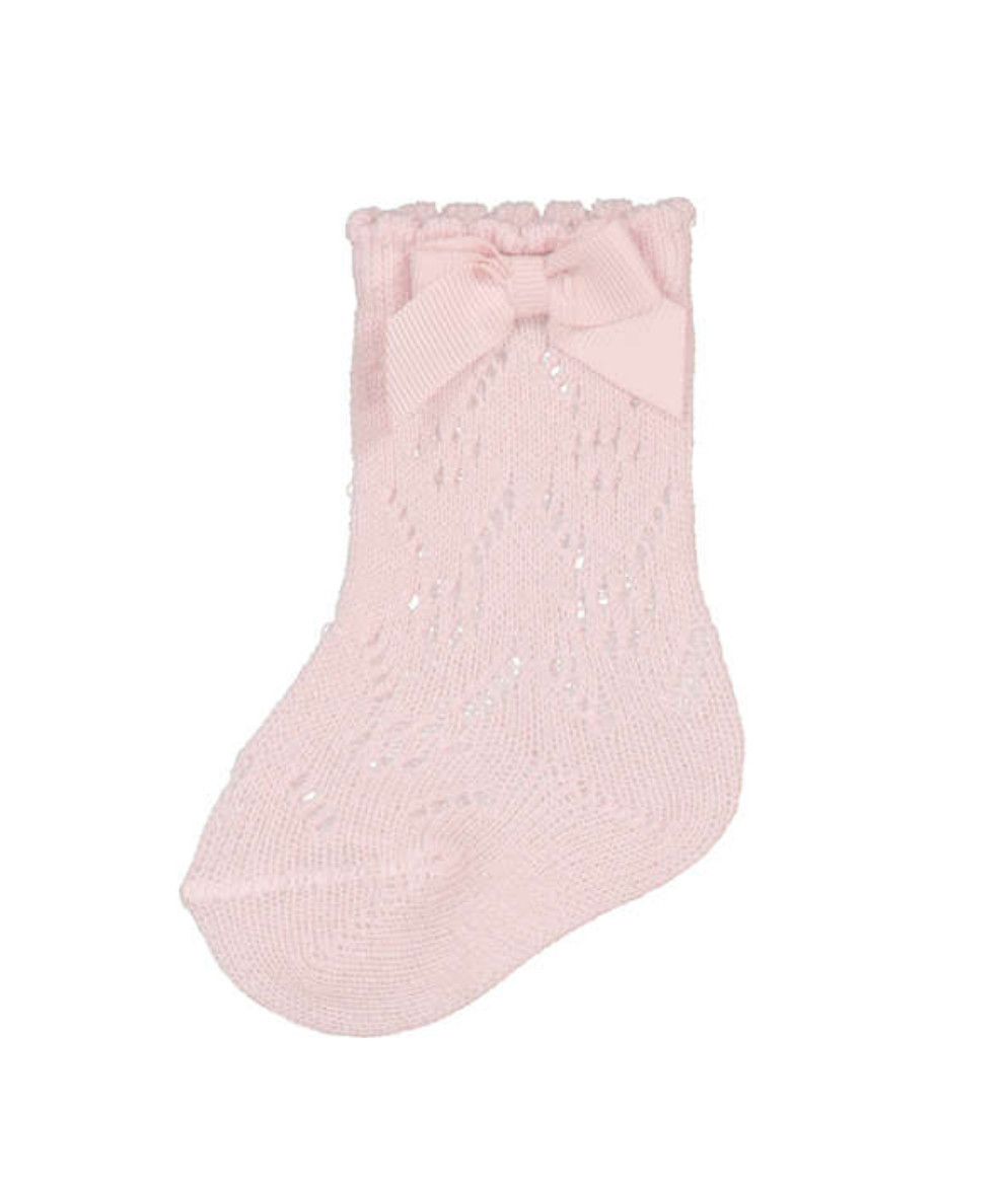 Pink Bow Knit Socks, Size: 0m