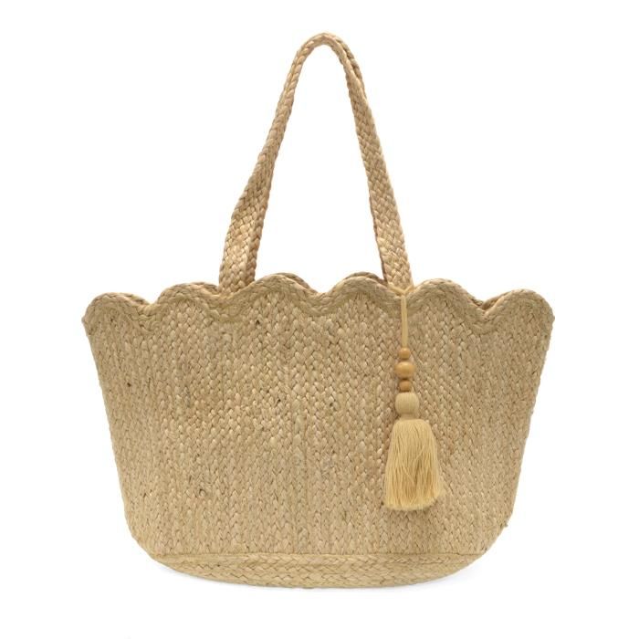 Jovi Scalloped Hem Jute Tote with Tassel