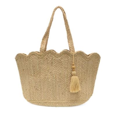 Jovi Scalloped Hem Jute Tote with Tassel