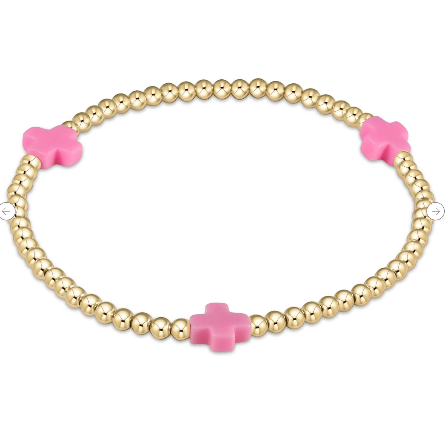 enewton Signature Cross 3mm gold bracelet in bright pink with delicate cross detail and beaded design for everyday wear
