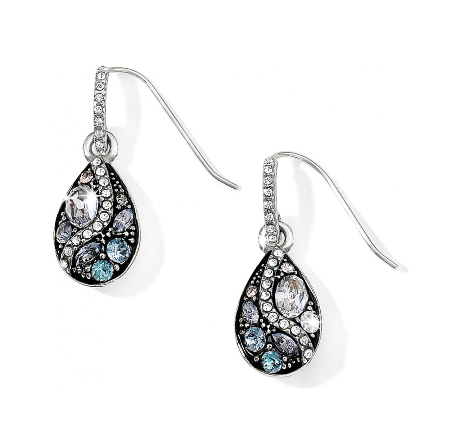 Brighton Trust Your Journey French wire earrings in silver with aqua accents, elegant dangle earrings for everyday wear