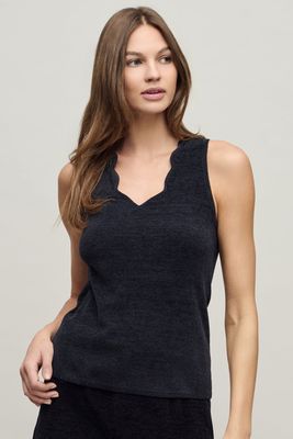 CozyChic Ultra Lite® Scallop V-Neck Tank Black