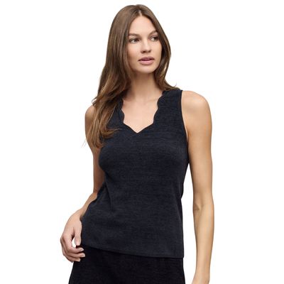 CozyChic Ultra Lite® Scallop V-Neck Tank Black