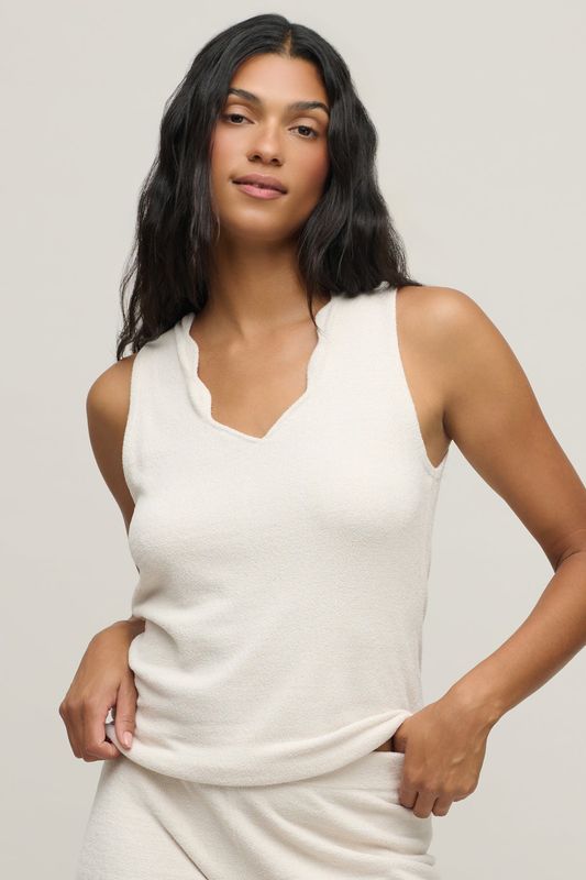CozyChic Ultra Lite® Scallop V-Neck Tank Sand Dune