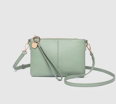 Baby Sophie crossbody bag in sage green with compact design and adjustable strap, a stylish everyday mini purse