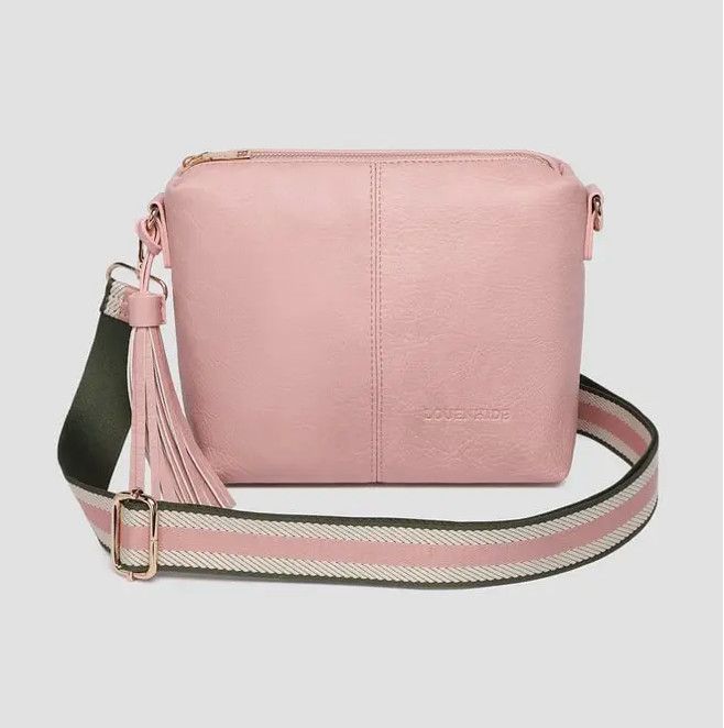 Kasey stripe crossbody bag in blush with soft pink tones and adjustable strap, a stylish everyday hands-free purse