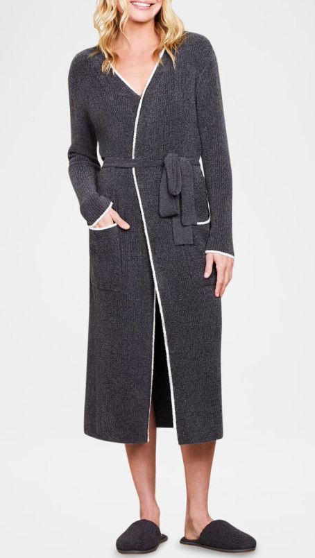 ​Barefoot Dreams’ CozyChic Lite Contrast Ribbed Robe Carbon Pearl XXS - XSmall