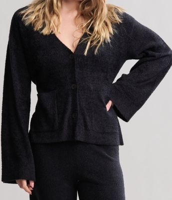 CozyChic Lite® Wide Sleeve Button Front Cardigan Black Small