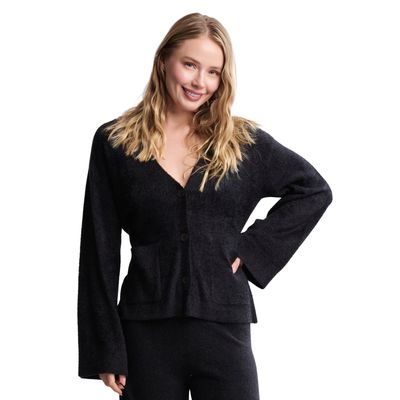 CozyChic Lite® Wide Sleeve Button Front Cardigan | Black | Small