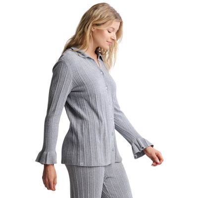 Ribbed Ruffle Cuff Shirt Moonbeam | Large