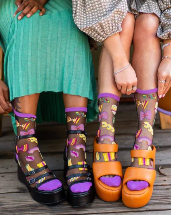 Sock Candy Sheer Socks Pasta Lover Black Sheer Crew