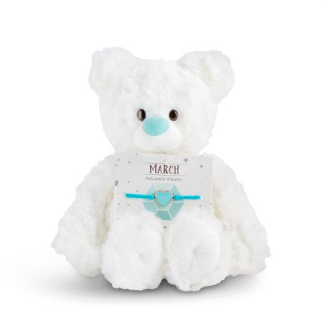 March Aquamarine Birthstone Bear with Bracelet