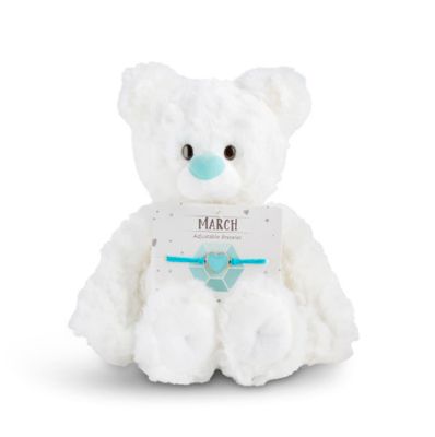 March Aquamarine Birthstone Bear with Bracelet