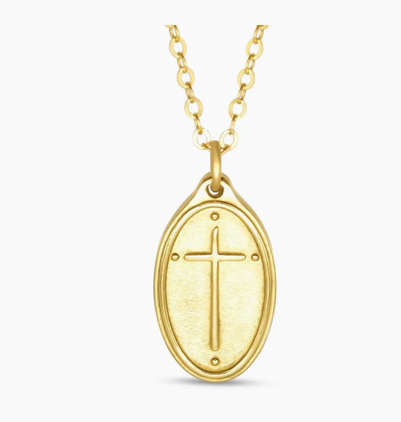 Romans 5:8 Petite Gold Oval Cross Necklace