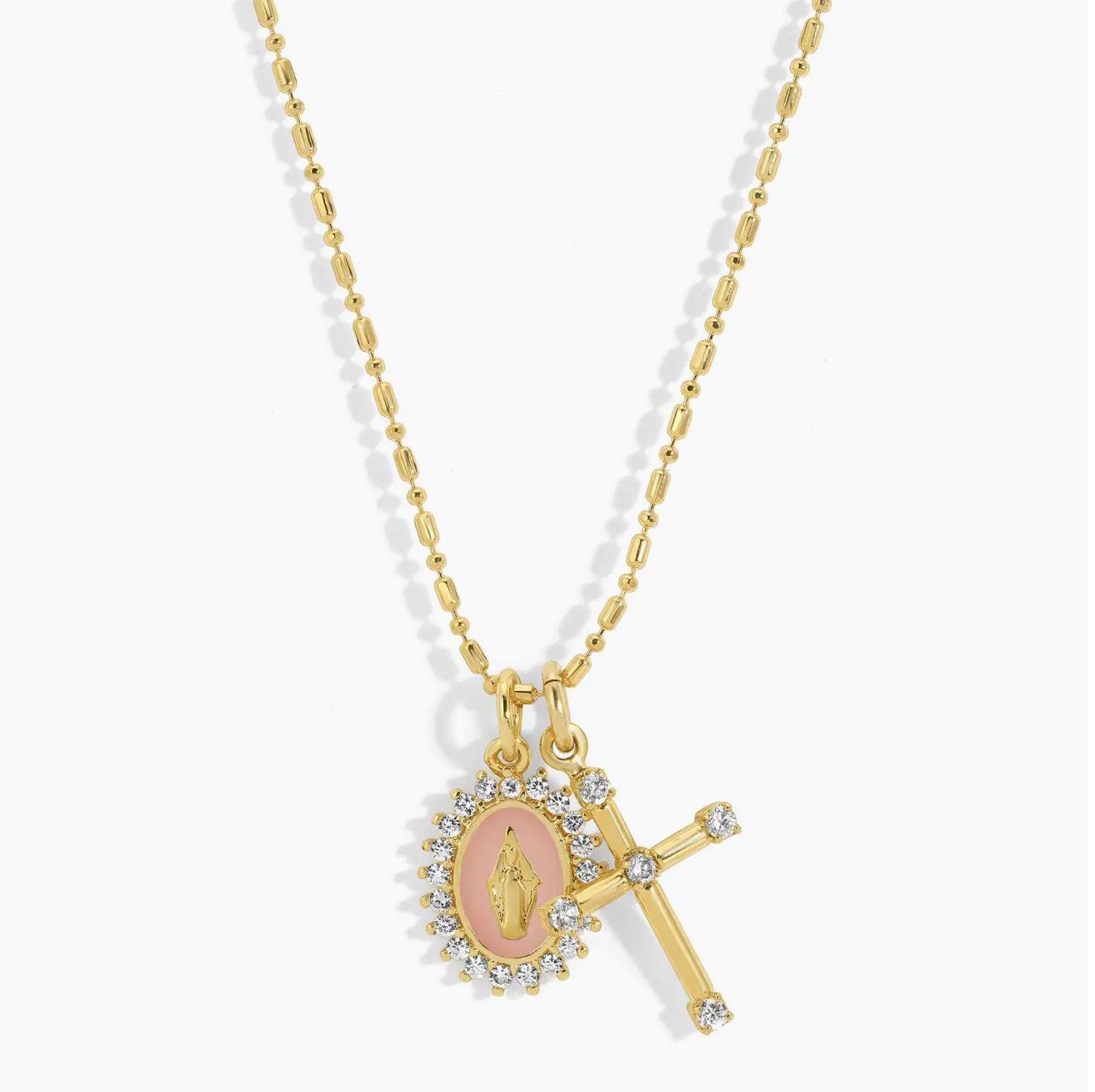 Baby Pink Virgin Maria Multi-Charm Necklace