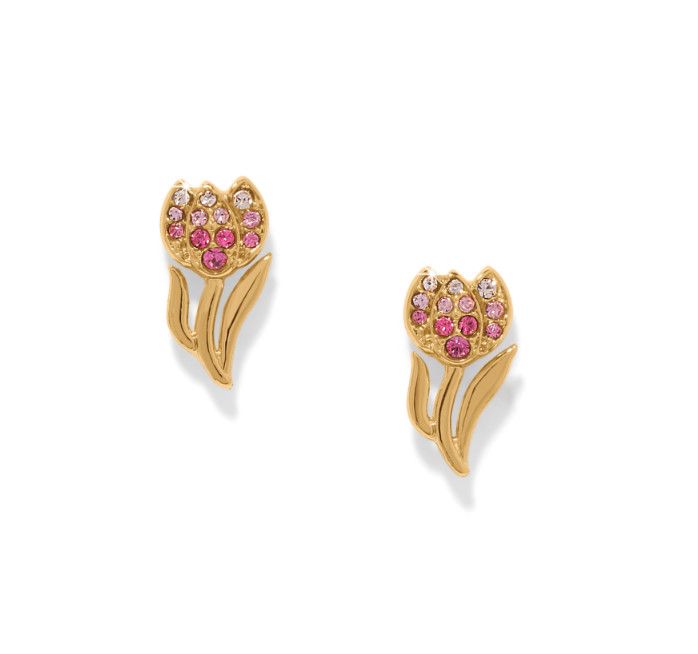 Gold Pink Enchanting Gem Tulip Earrings