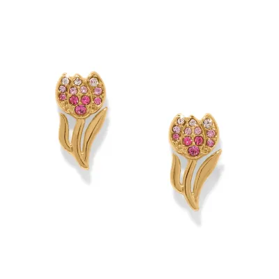 Gold Pink Enchanting Gem Tulip Earrings