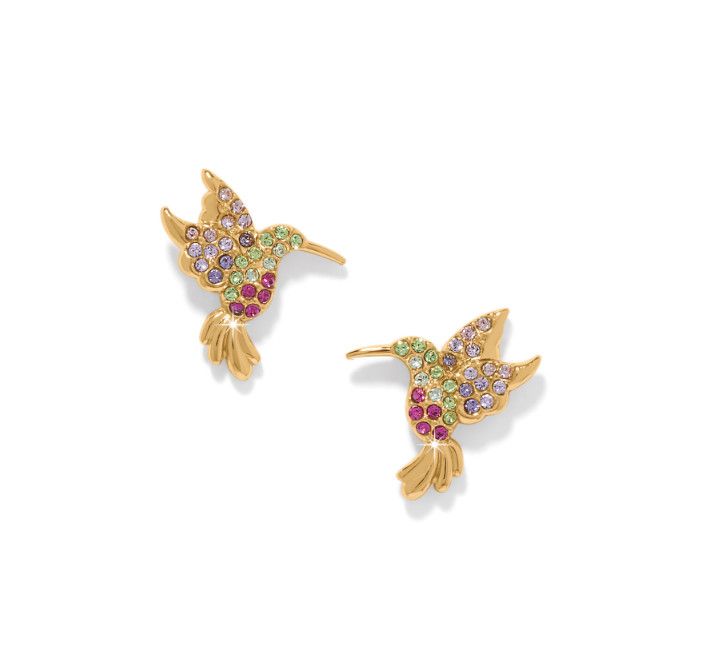 Gold Enchanting Gem Hummingbird Earrings
